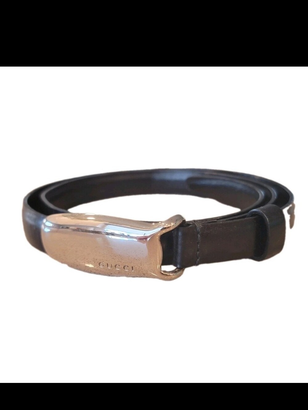 Vintage Gucci Black Leather Belt Silver Dome Buckle Made in Italy 70/28 2cm